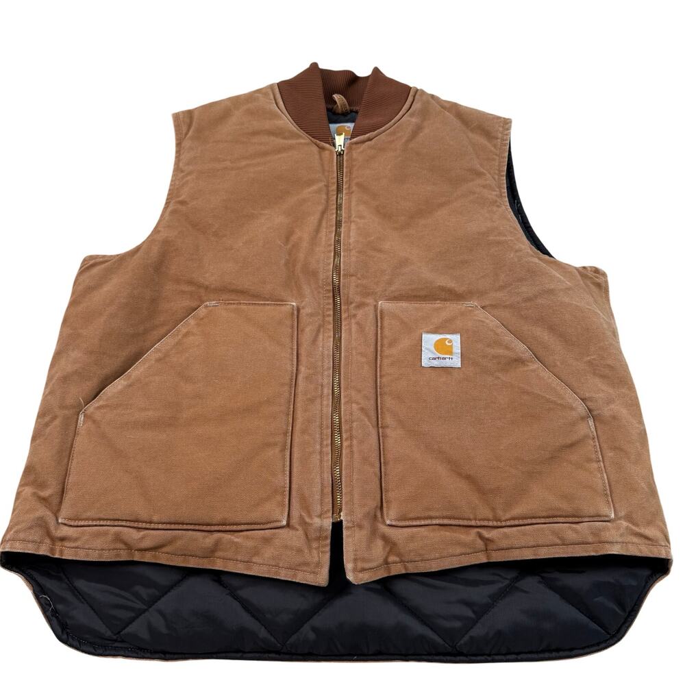 Vintage Carhartt V01 BRN Canvas Vest Brown Quilted Lining Men’s XL Made in USA